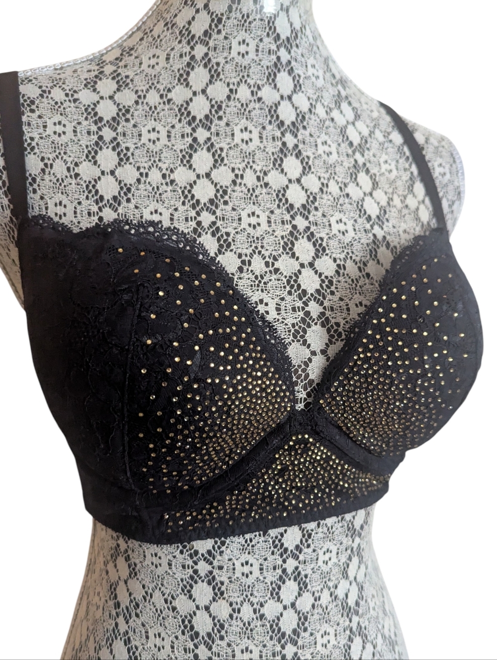 La SENZA Black Lace Bra with Gold Studs